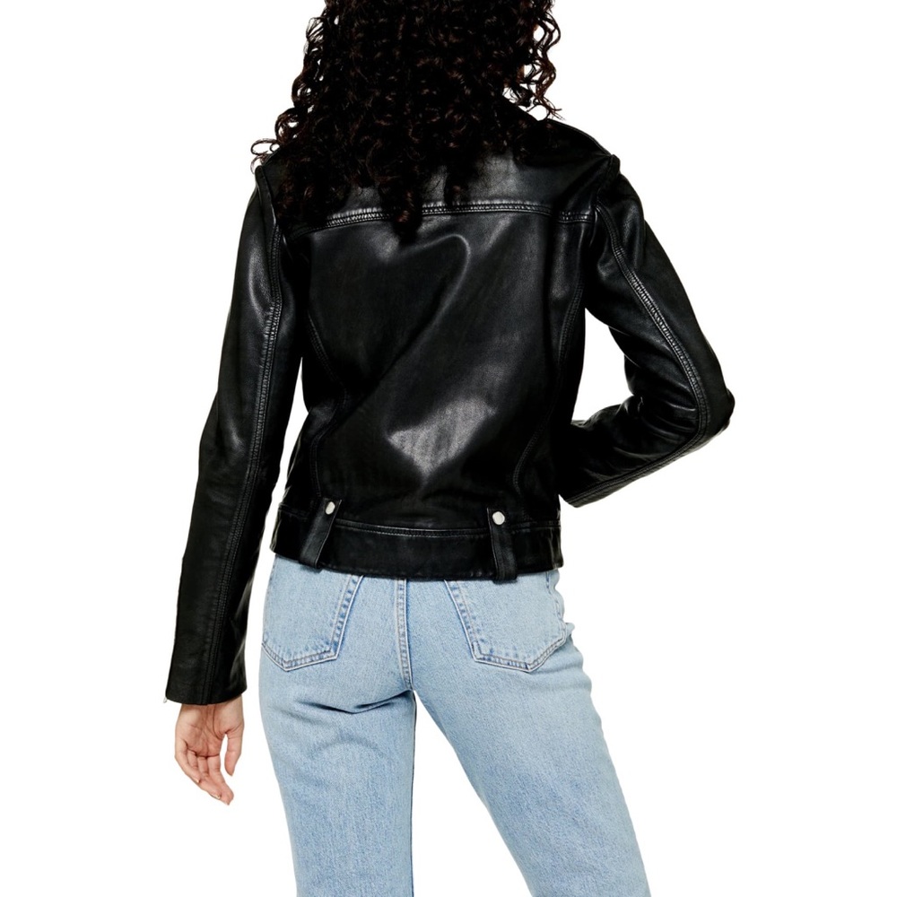 Topshop Mona Leather Biker Jacket Black - Picture 3 of 7